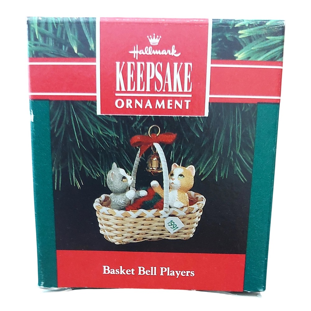 Vintage 1991 Hallmark Keepsake Ornament Basket Bell Players Kittens QX537-7